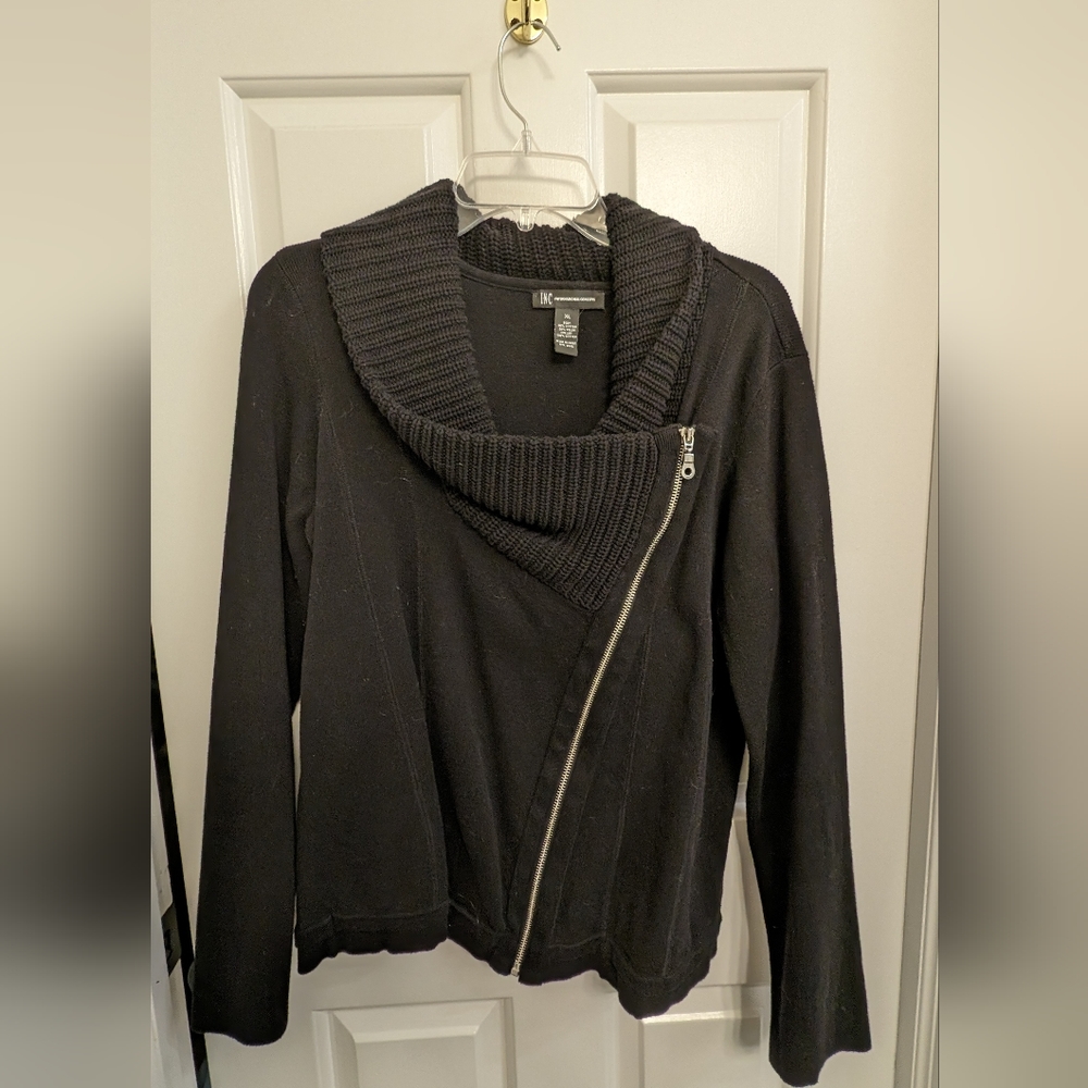 Inc women's zip up sweater black sz XL